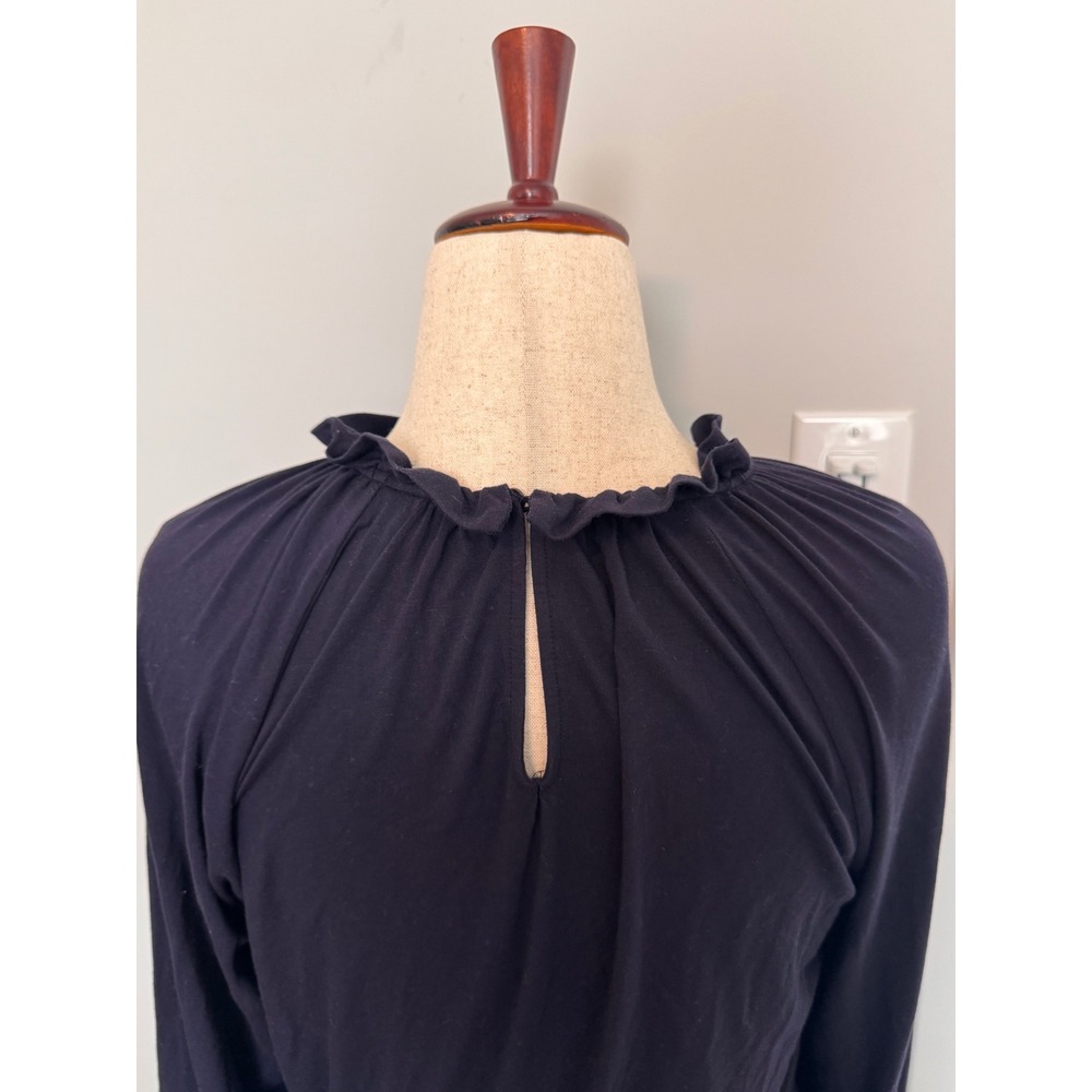 BODEN | Maxi Dress Women 12R Navy Blue Ruffle Neck Long Sleeve Jersey Casual - Picture 6 of 8